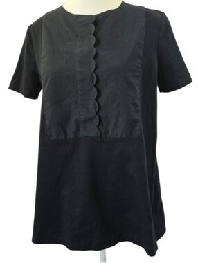 COS Navy Blue Mixed Media Blouse Women’s Size S Minimalist Short Sleeve Top